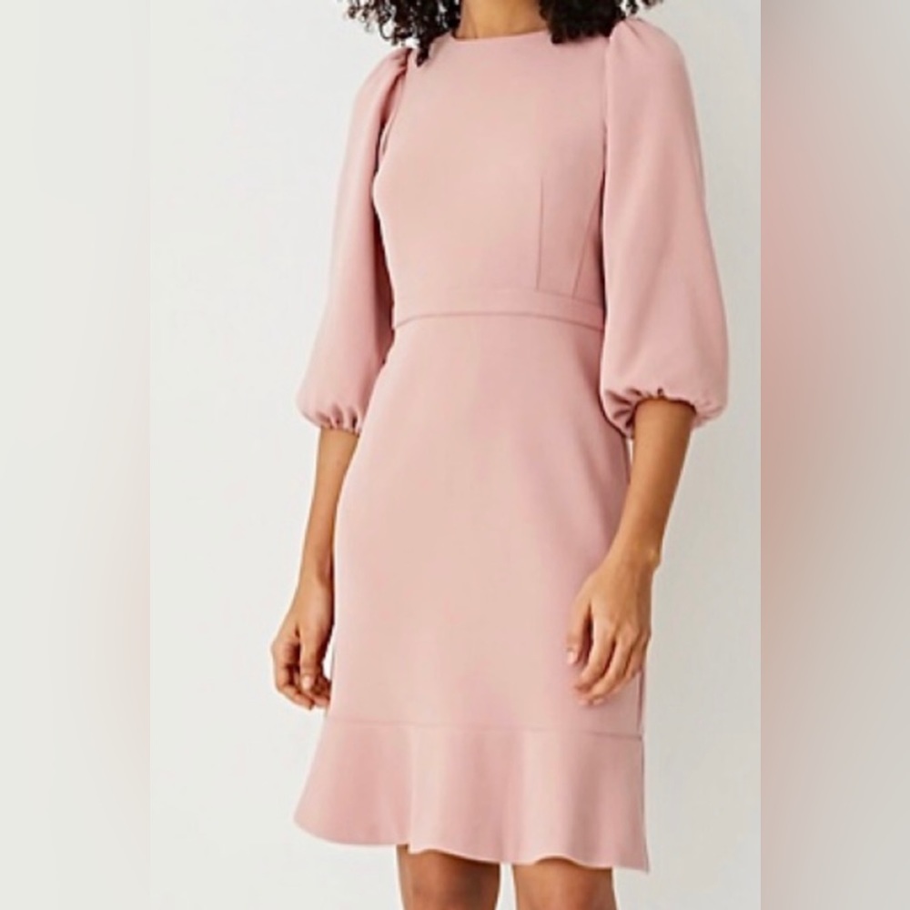 NWT Ann Taylor Doubleweave Puff Sleeve Ruffle Hem Dress, Size 6